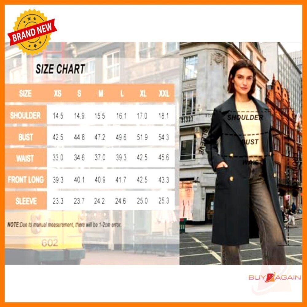 Classic Double-Breasted Trench Coat Elegant Minimal Chic Winter Overcoat - Picture 7 of 7